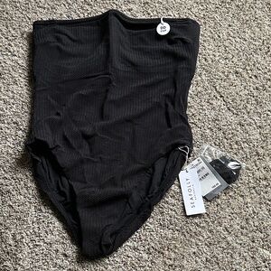 Seafolly Black Strapless Textured High-Waist One-Piece Swimsuit